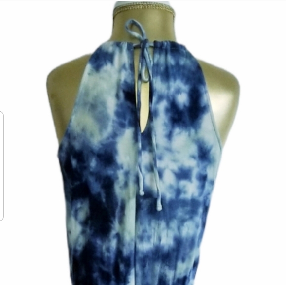 Halter Maxi Dress Tie Dye Side Slit Maxi Summer Dress - Picture 11 of 15